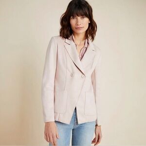 NWT Anthropologie Monarc Blush Beige Faux Suede Double Breasted Blazer - Size S
